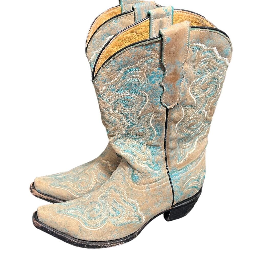 Corral Girls' Embroidered Turquoise Cowgirl Boot Snip Toe - E1051‎ 5.5